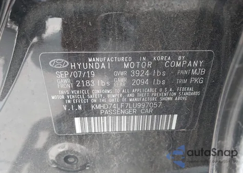 2020 Hyundai Elantra Se z USA, uszkodzony, nr VIN KMHD74LF7LU997057